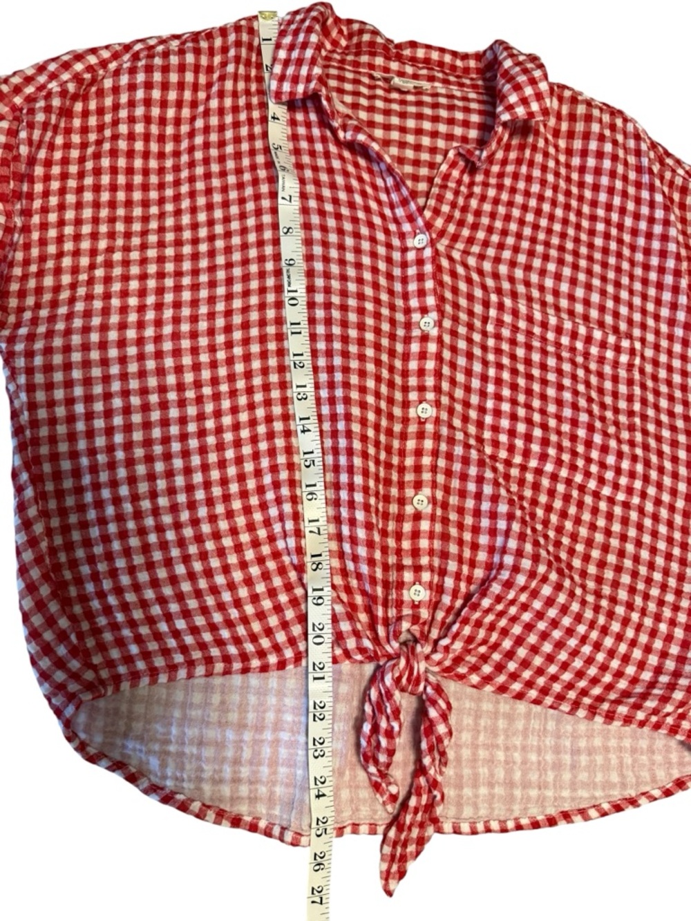 beachlunchlounge Cotton Cropped Tie Red and White Gingham Top Shirt Summer - Picture 10 of 10